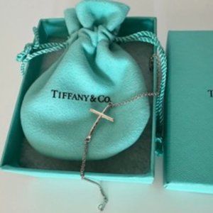 RARE Tiffany Co Sterling Silver Picasso Hammered Sideways Cross Bracelet